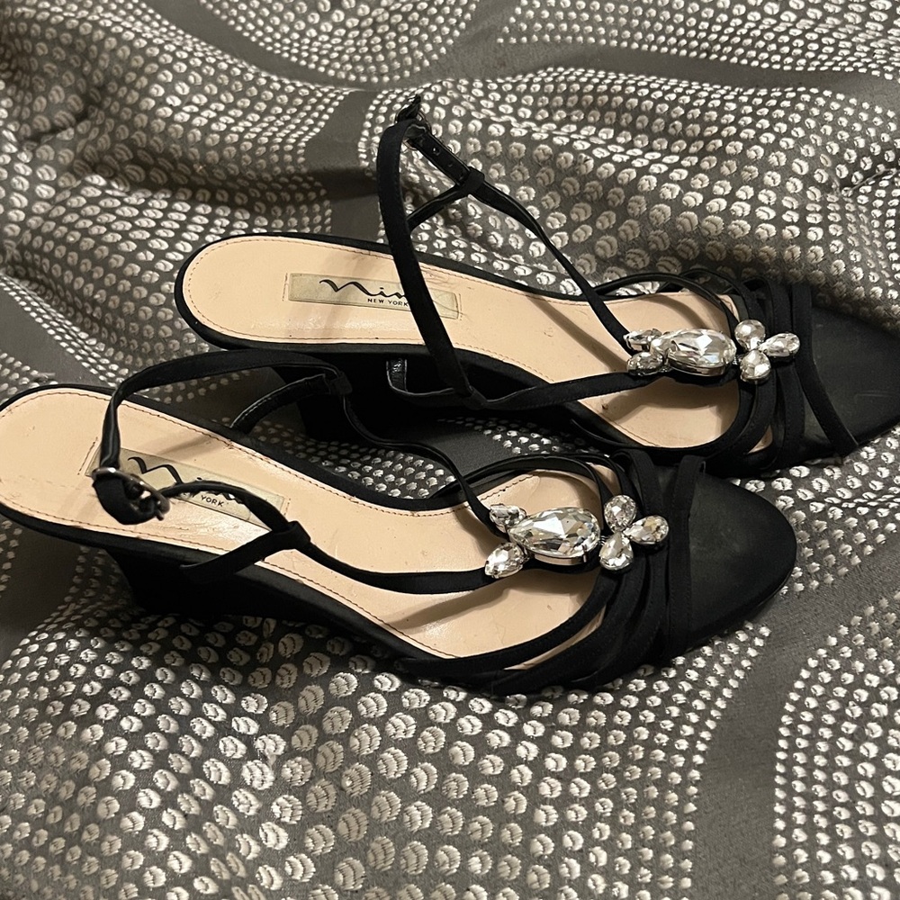 Nina Black Wedges with Silver Accents